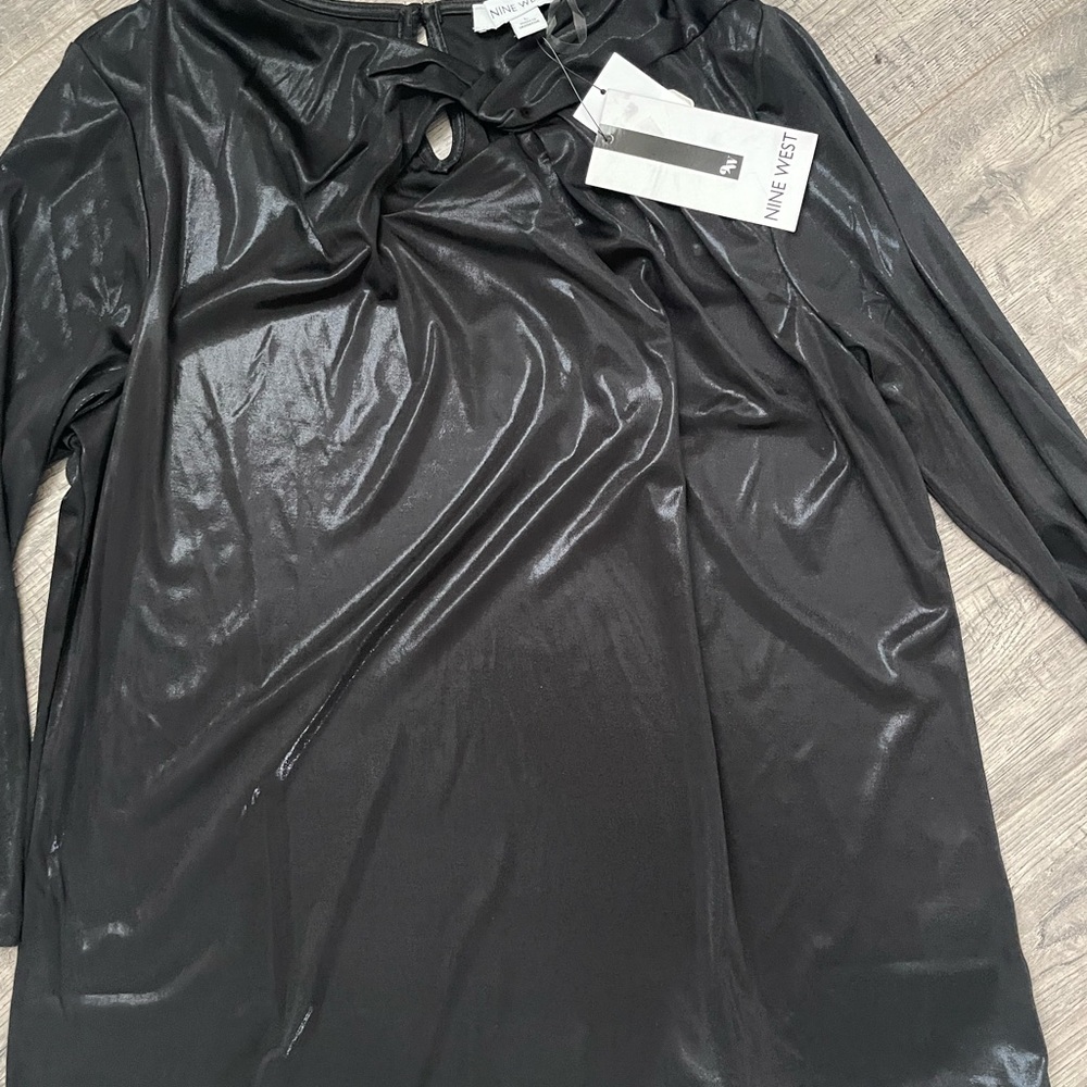 Nine West Shiny Black Blouse